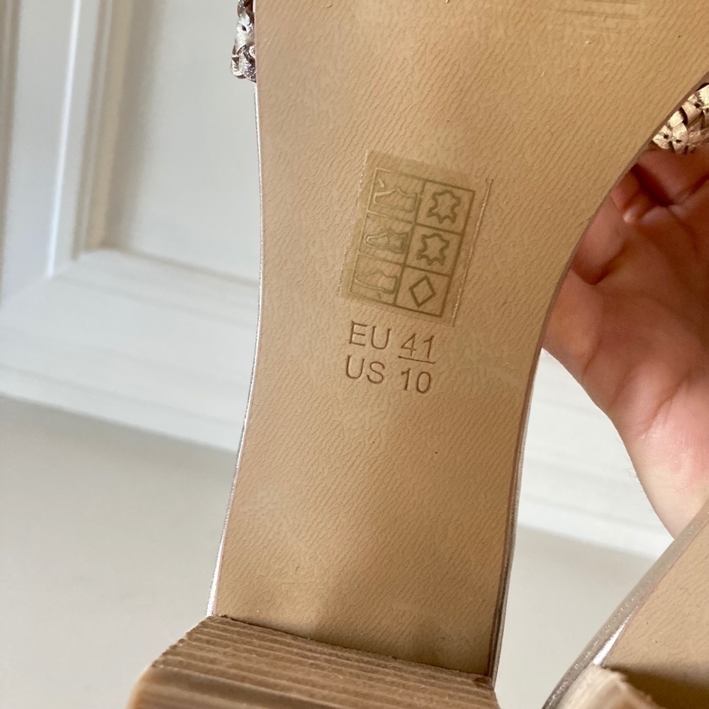 NWOT Salt + Umber Anthropologie Tripoli Gold Leather Woven Heels - Picture 8 of 8